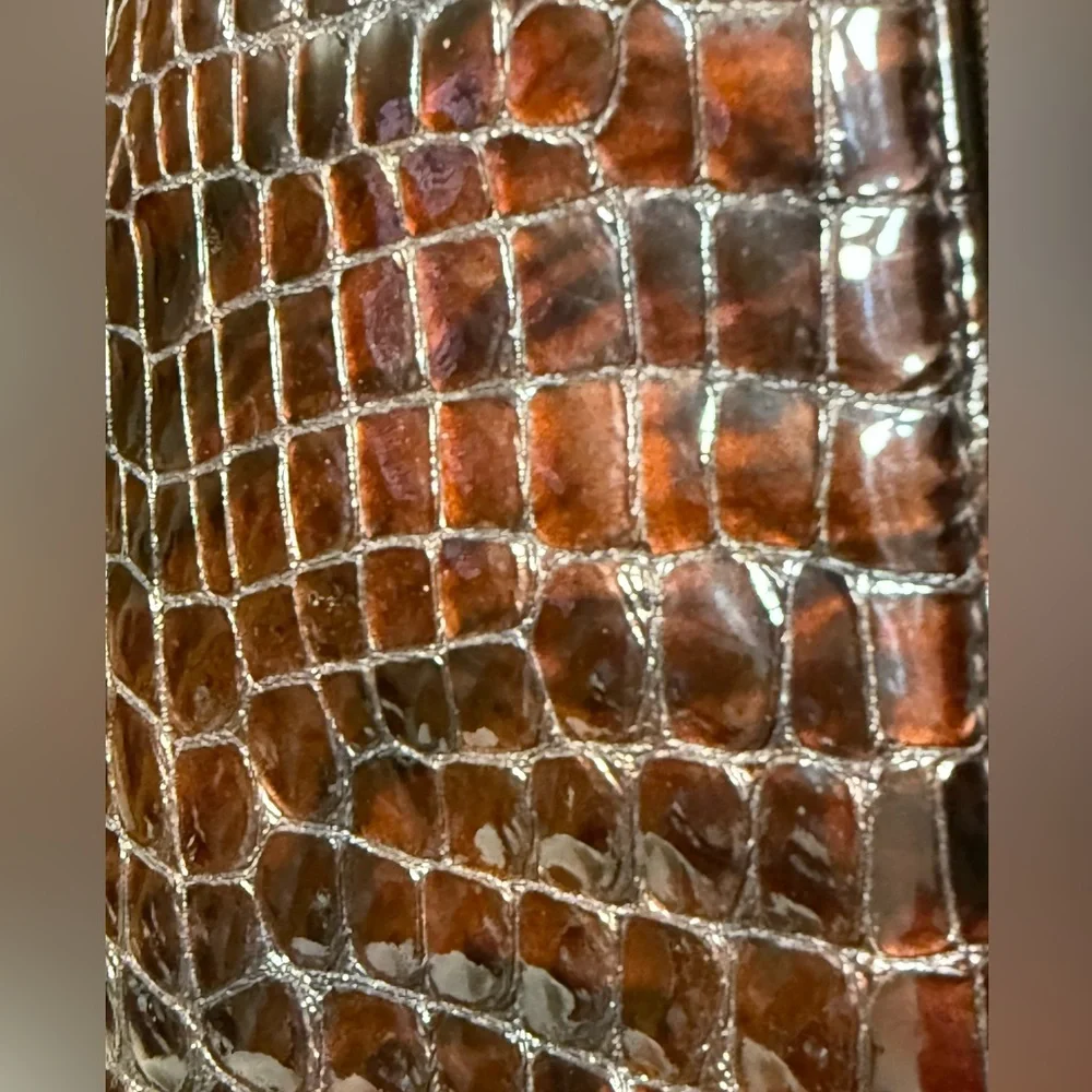 Brighton Croc‑Embossed Patent Leather Shoulder Bag – Metallic Copper Brown